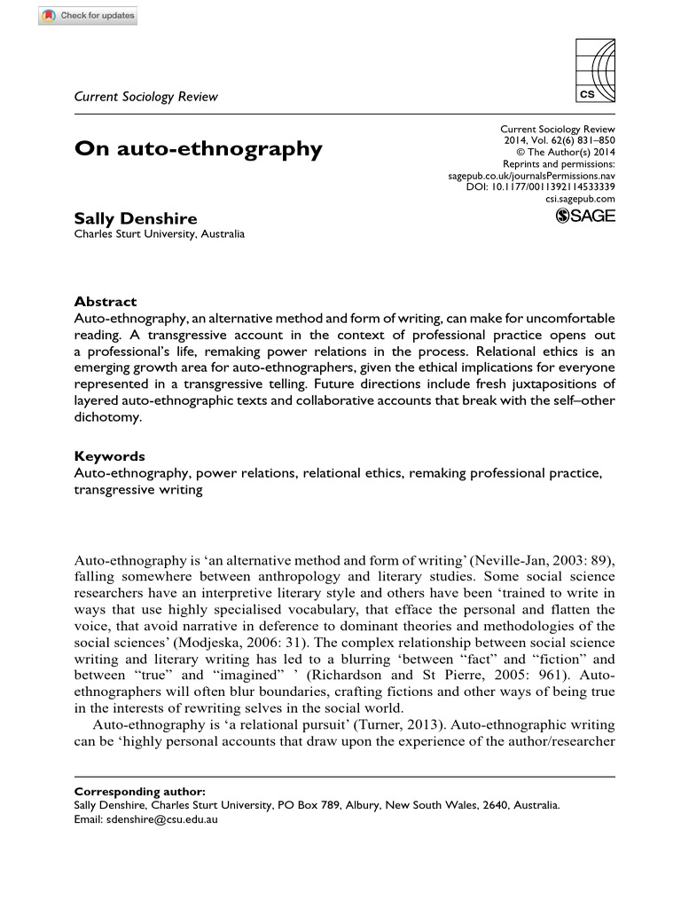 Exploring Auto-Ethnography in Practice | PDF | Ethnography ...