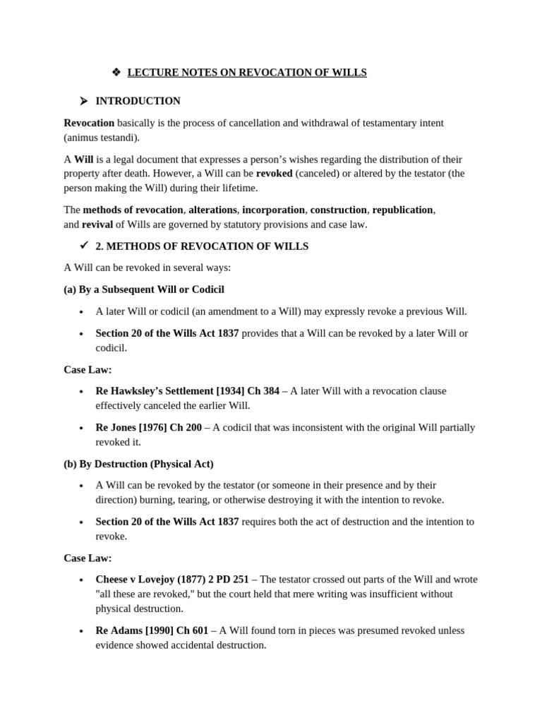 Revocation and Alteration of Wills Guide | PDF | Will And Testament ...