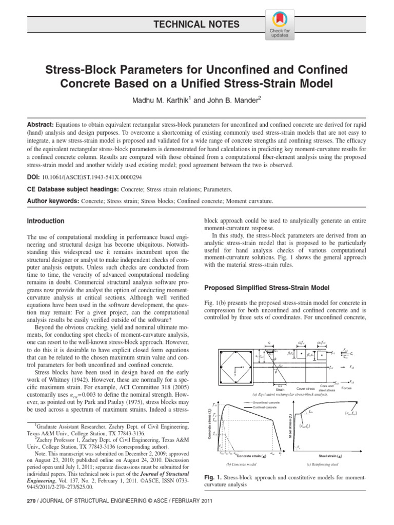 Karthik Mander 2010 Stress Block Parameters for Unconfined and Confined ...