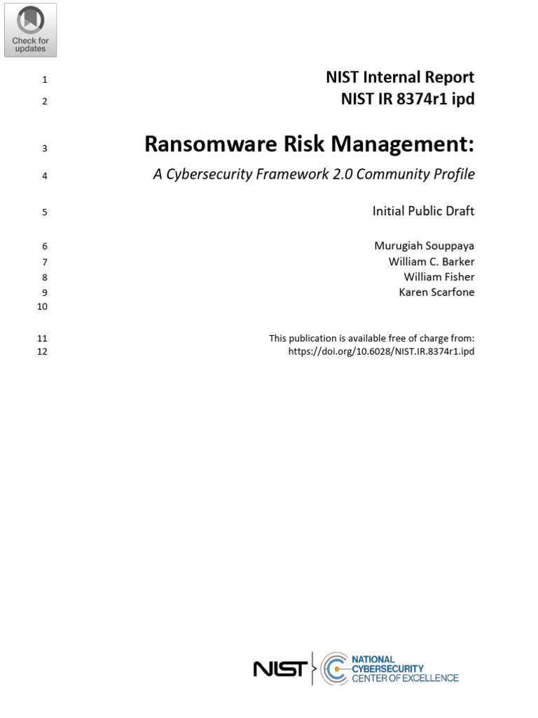 (012025) NIST - Ransomware Risk Management:??4 A Cybersecurity ...