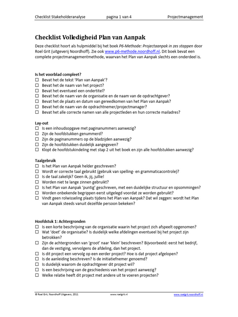 Les 4 Checklist Plan Van Aanpak | PDF