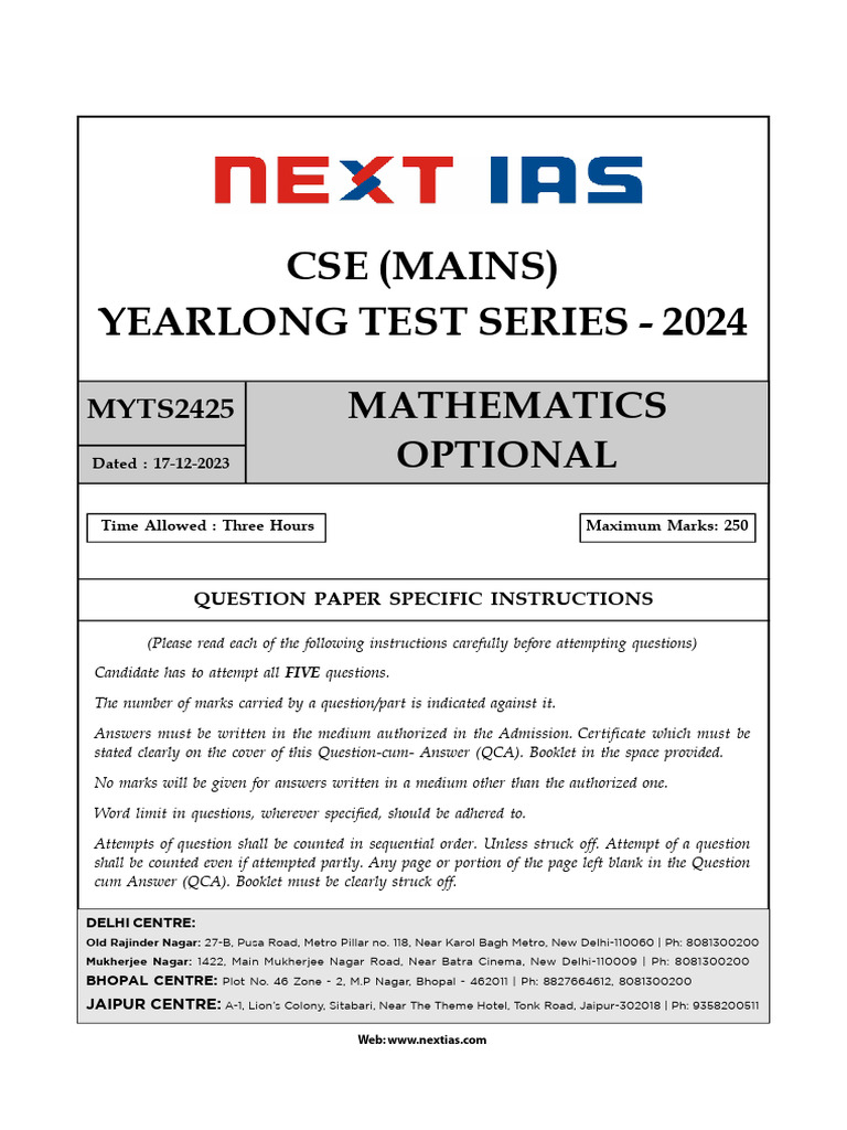 Myts Test 2425 Que Paper Pdf Partial Differential Equation
