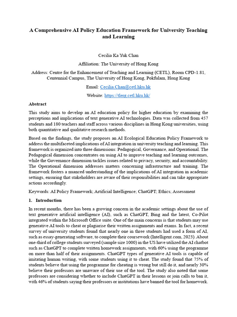 AI Education Policy Framework for Universities | PDF | Artificial ...