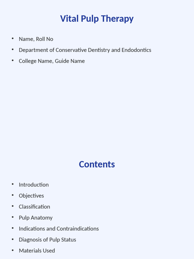 Vital Pulp Therapy: Techniques & Materials | PDF | Mouth | Dental Anatomy