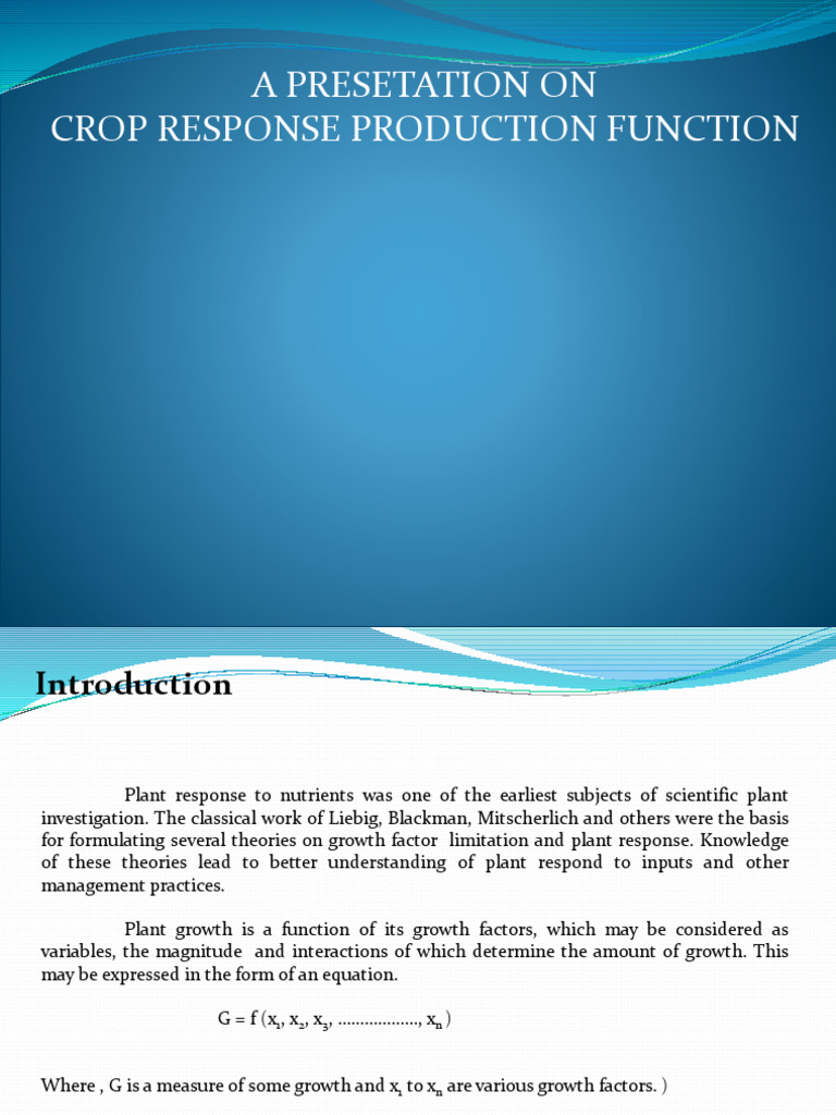 A Presetation On Crop Response Production Function | PDF | Soil