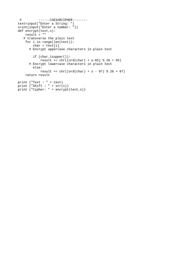 Caesar Cipher Python Implementation | PDF