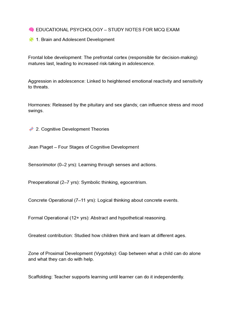 PED NOTES | PDF | Learning | Learning Styles
