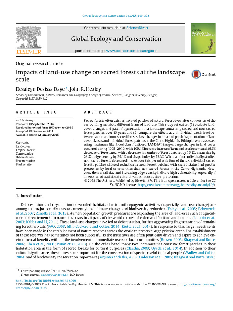 Impact of Land Use Change On Sacred Forest at The Landscape Scale | PDF ...
