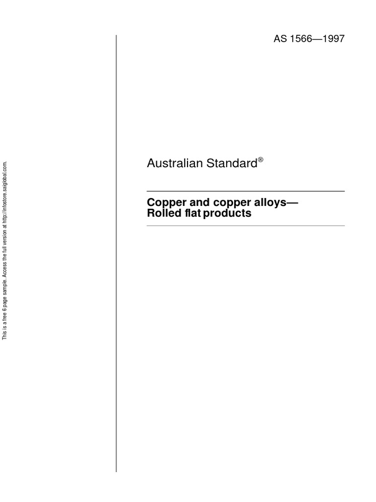 As 1566-1997 Copper and Copper Alloys - Rolled Flat Products | PDF ...