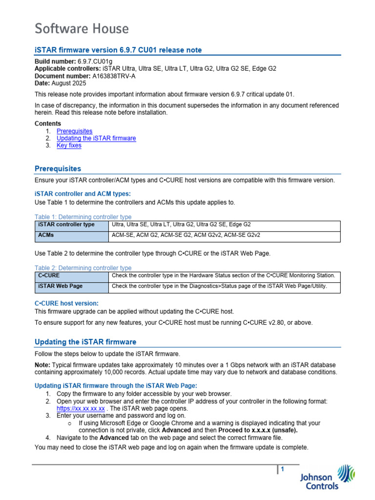 iSTAR Firmware 6.9.7 CU01 Release Notes | PDF | Trademark | Computing