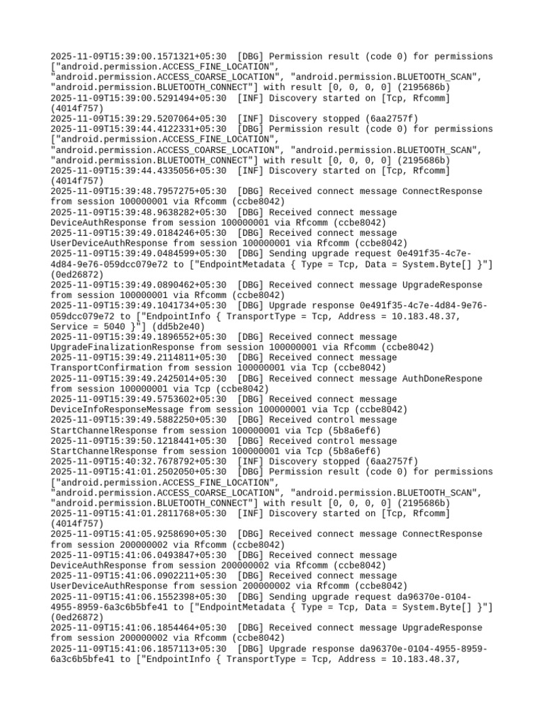 Bluetooth Connection Logs and Permissions | PDF | Transmission Control ...
