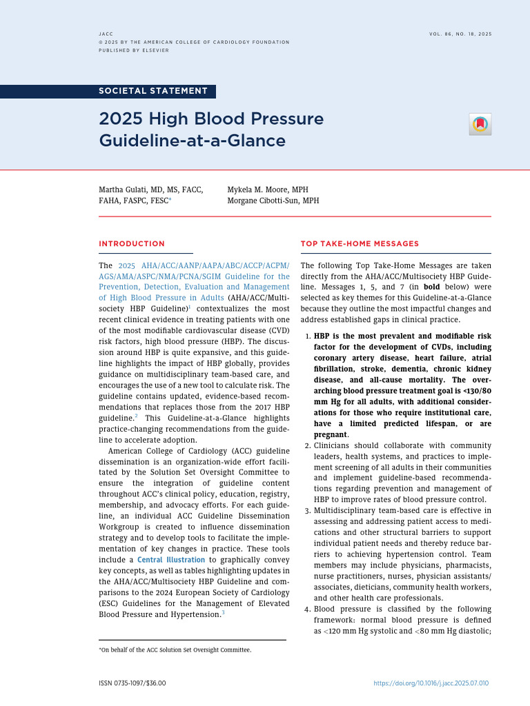 Gulati Et Al 2025 2025 High Blood Pressure Guideline at A Glance