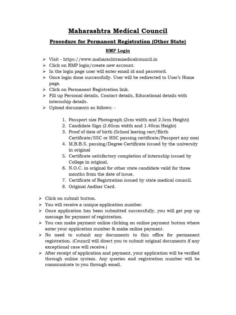 RMP Login for Permanent Registration | PDF
