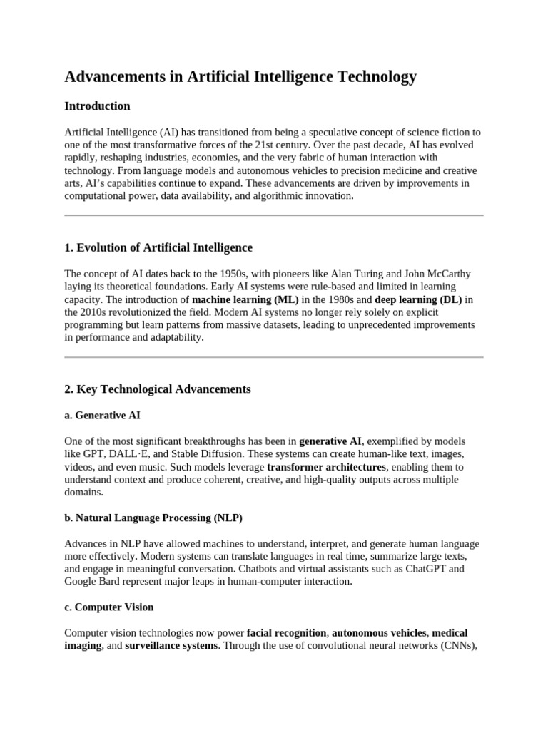 AI Technology Advancements Overview | PDF | Artificial Intelligence ...