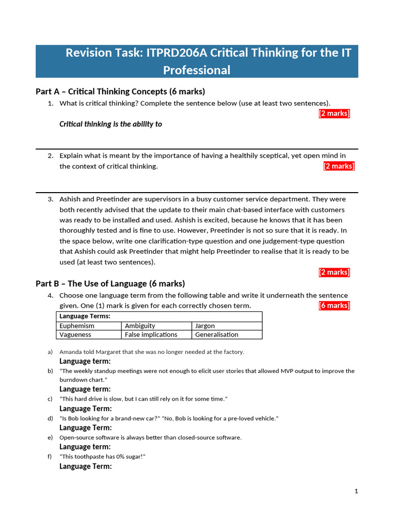 Critical Thinking Skills for IT Professionals | PDF | Fallacy | Thought
