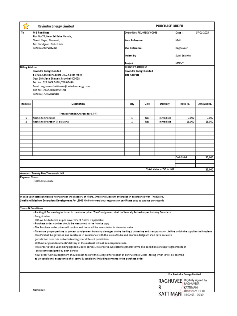Purchase Order for Transportation Services | PDF | Business