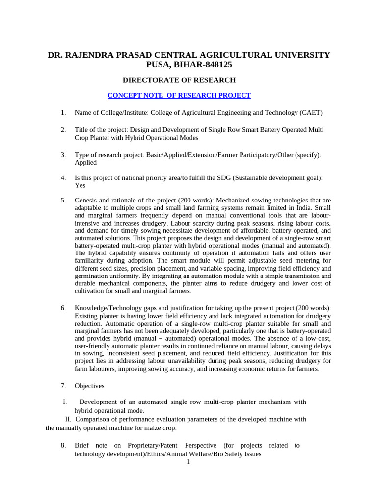 RPCAU Project Abhishek 09.11.25 | PDF | Agriculture | Automation