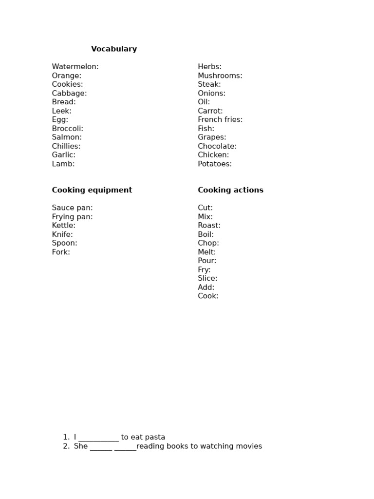 Essential Cooking Vocabulary Guide | PDF