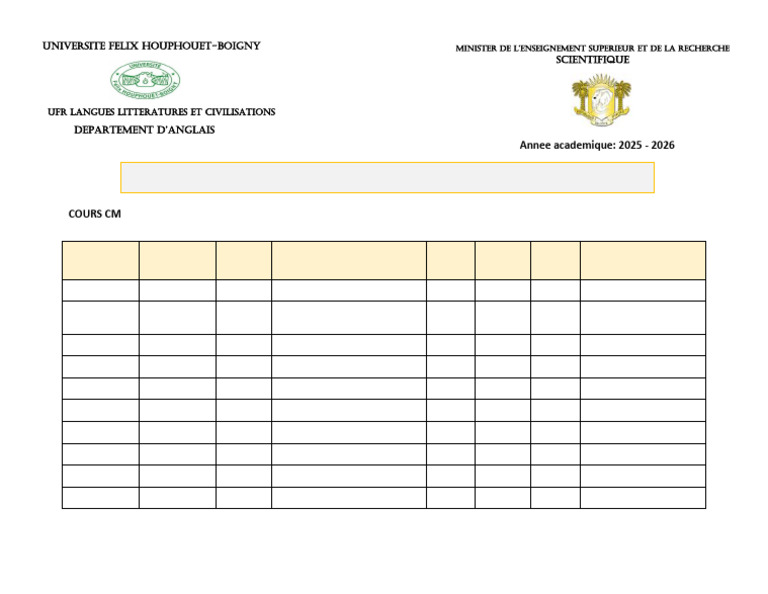 Emploi du temps Licence 1 Semestre 1 | PDF