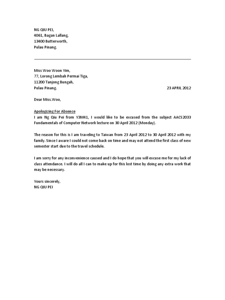 Letter For Not Attending Class Explanation Letter For Not Attending The Conference Word Excel Templates A Formal Letter To Iium Lecturer Giving Excuse For Not Attending A Class Due To