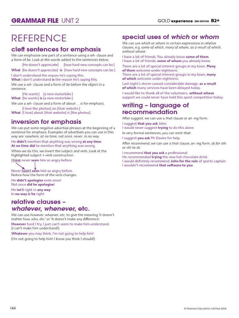 Gold Exp 2e B2P GrammarFiles U2-1 | PDF | Clause | Sentence (Linguistics)