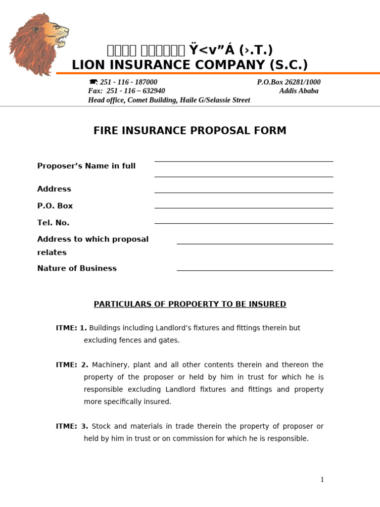 Fire Insurance Proposal Form | PDF