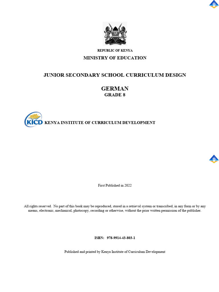 Grade 8 German Curriculum Design Kenya | PDF | Learning | Curriculum