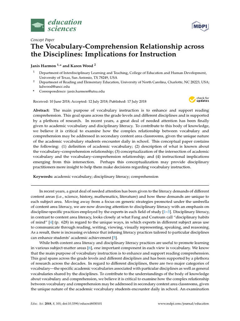 Vocabulary and Comprehension in Education | PDF | Reading Comprehension ...