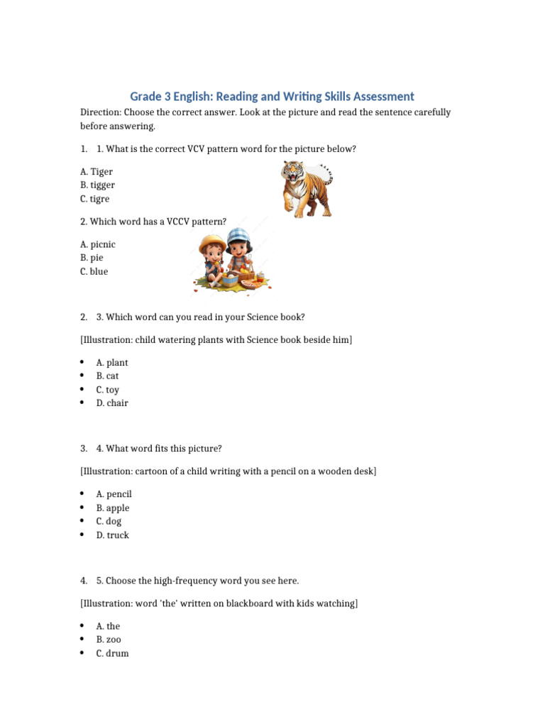 Grade 3 Reading & Writing Assessment | PDF
