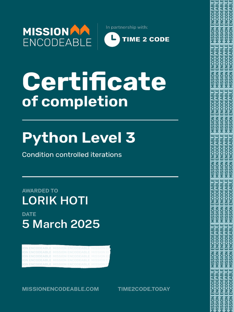 Mission Encodeable Certificate Level 3 | PDF