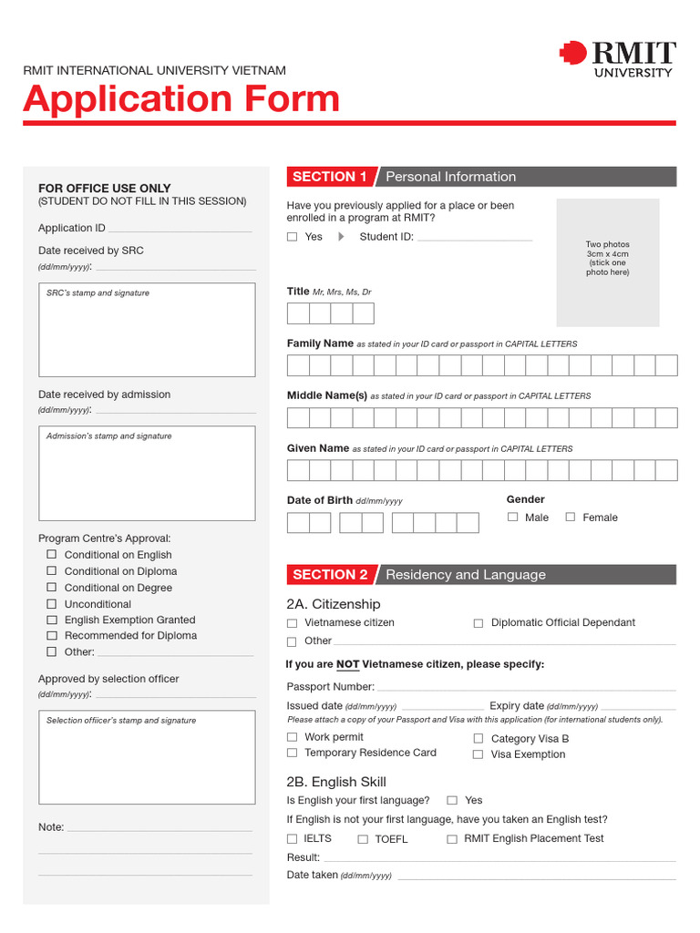 RMIT Vietnam Application Form | PDF
