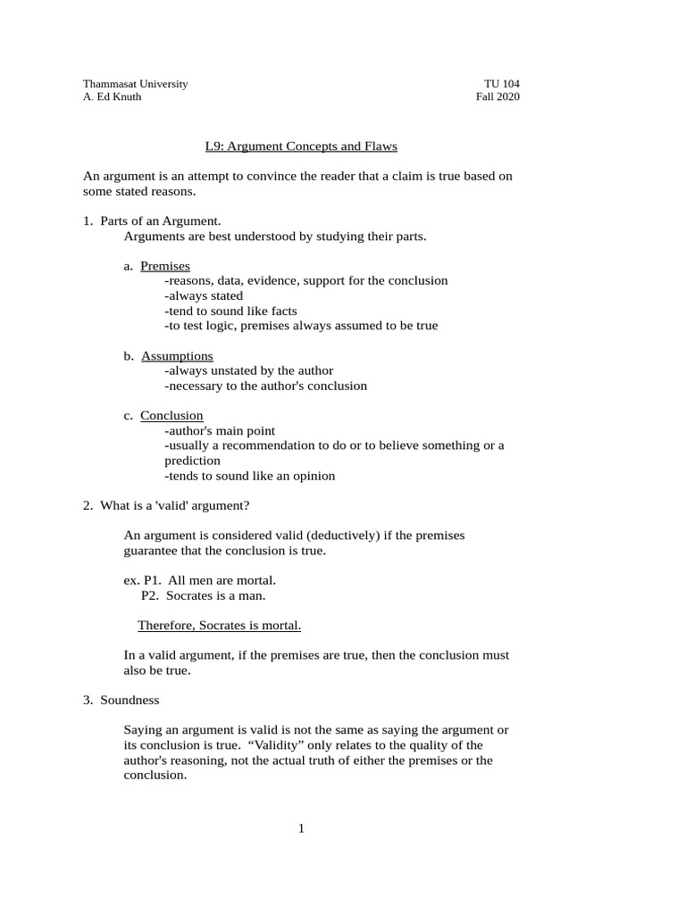 L9-Arguments Theory (TU 104 - Fall 2020) | PDF | Argument | Deductive ...
