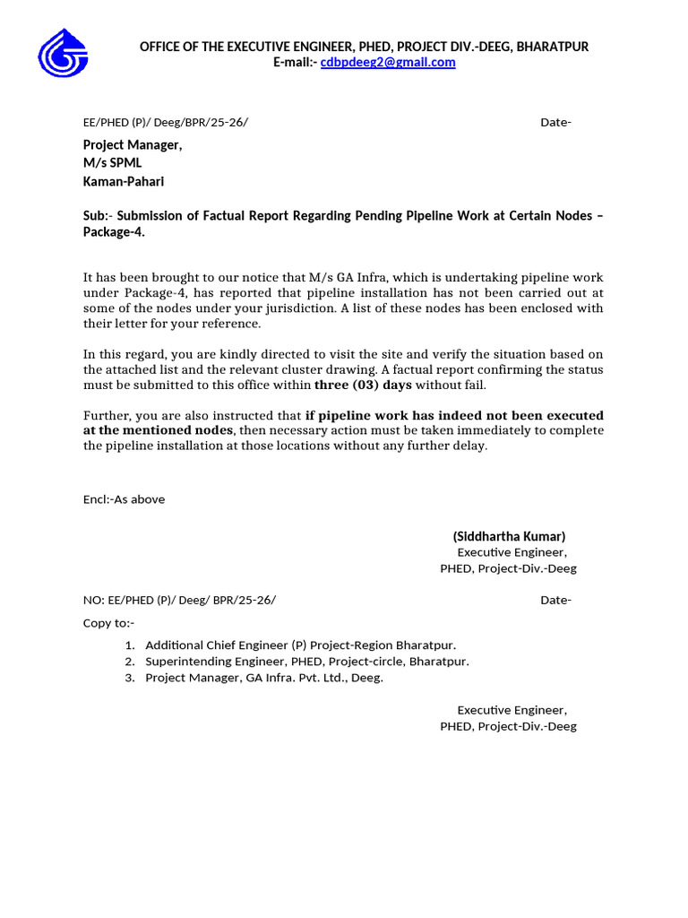 Factual Report on Pipeline Work Status | PDF