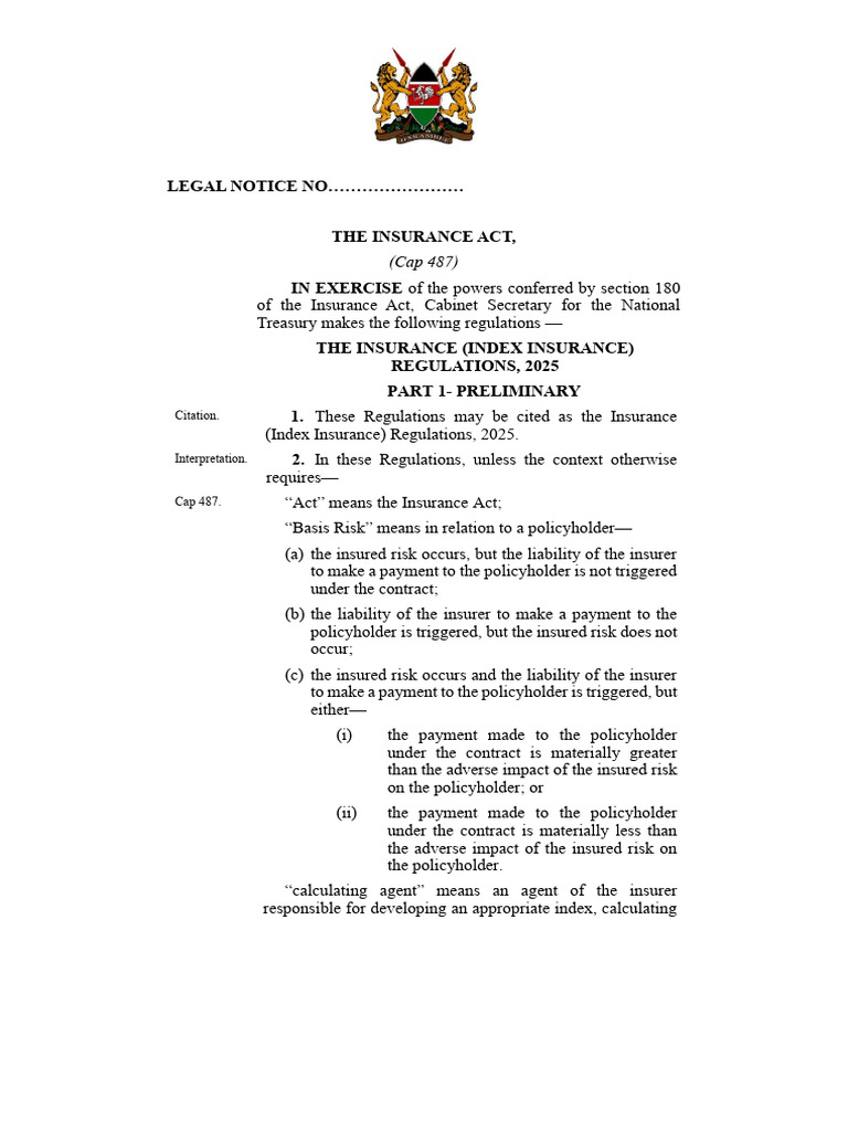 Insurance (Index Insurance) Regulations, 2025 | PDF | Insurance ...