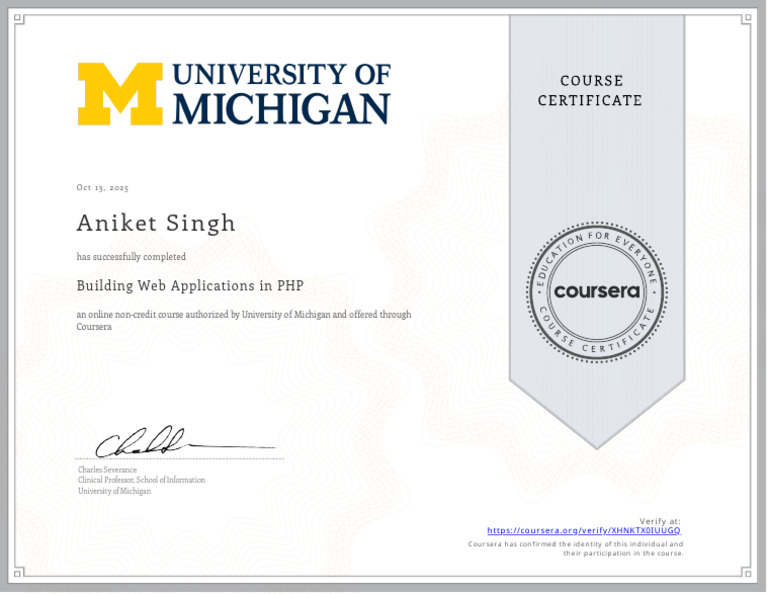 PHP Web Applications Course Completion | PDF