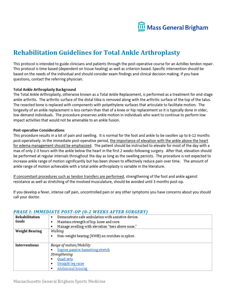 Total Ankle Arthroplasty Rehab Guidelines | PDF | Ankle | Edema