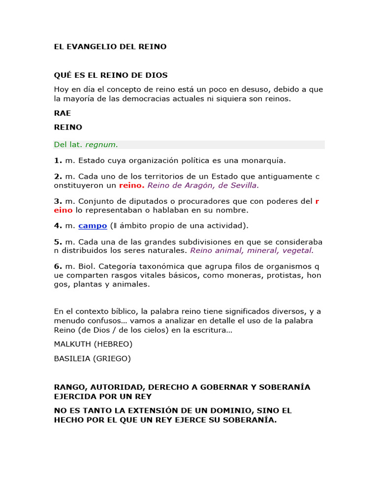Significado del Reino de Dios en la Biblia | PDF | Jesús | Reinado y ...