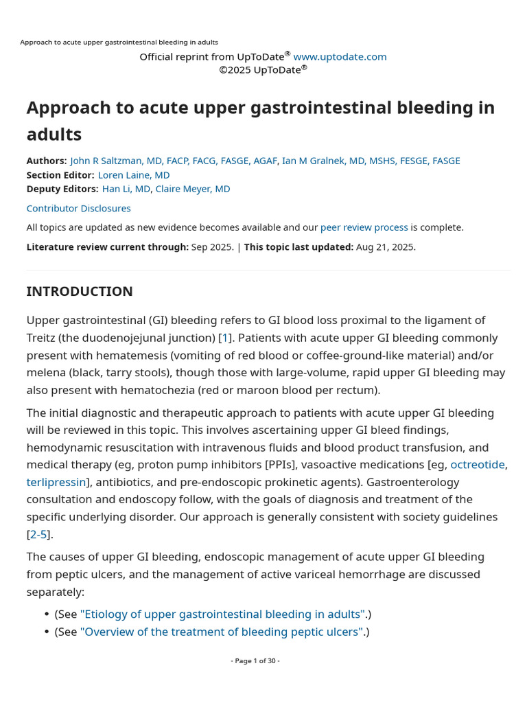 Acute Upper GI Bleeding Management Guide | PDF | Bleeding | Shock ...
