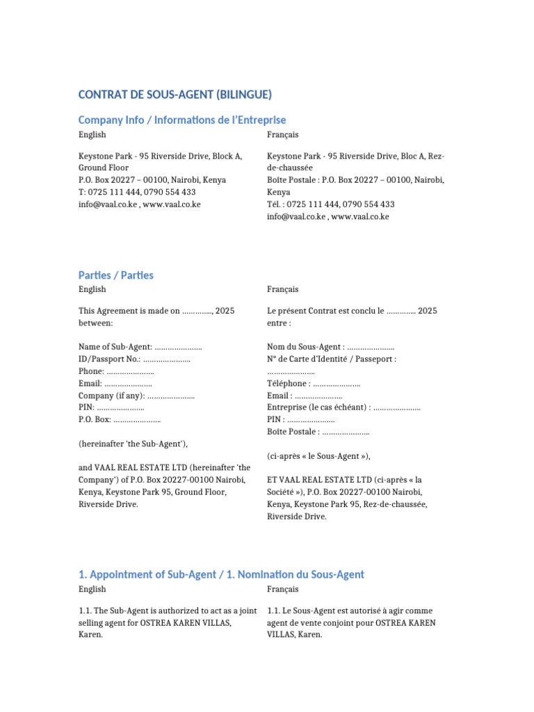 Contrat Sous Agent Ostrea Bilingue | PDF | Économie d'entreprise | Business