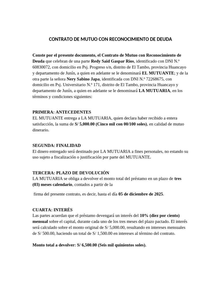 Contrato - Mutuo - Docx - Said | PDF