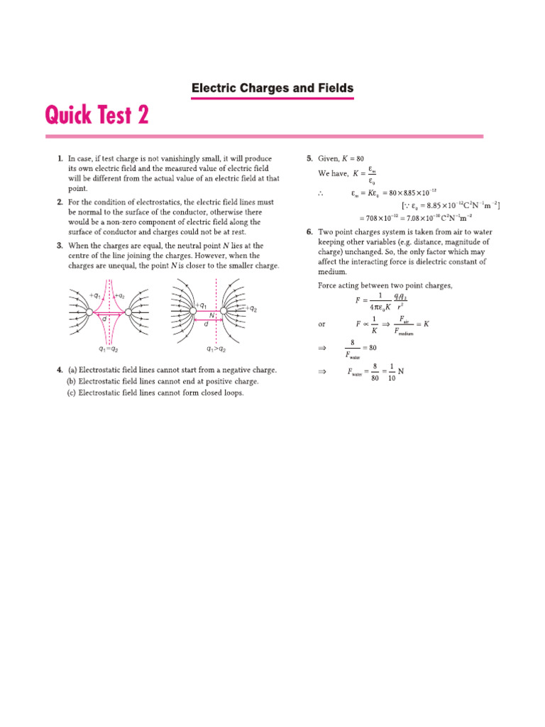 All in One Physics 12th CH 1 Quick Test 2 | PDF