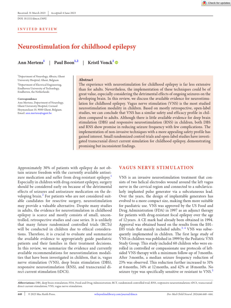 Neurostimulation in Childhood Epilepsy | PDF | Epilepsy | Deep Brain ...