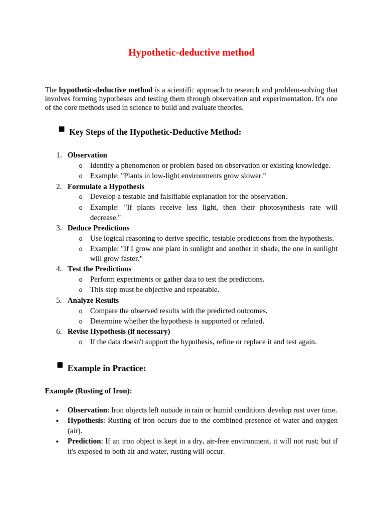 Hypothetic-Deductive Method Explained | PDF | Hypothesis | Scientific ...