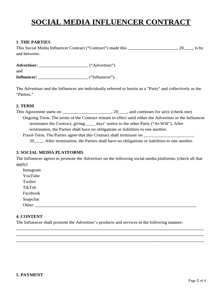Social Media Influencer Contract 21303 | PDF | Indemnity | Business Law