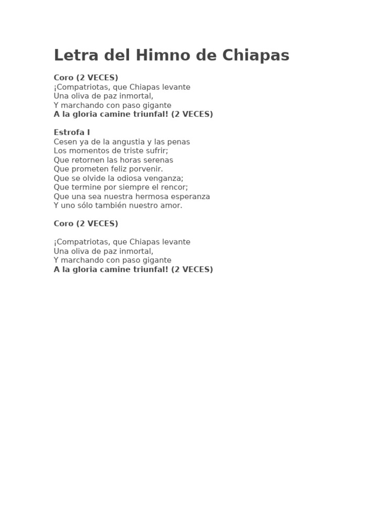 Letra del Himno de Chiapas | PDF