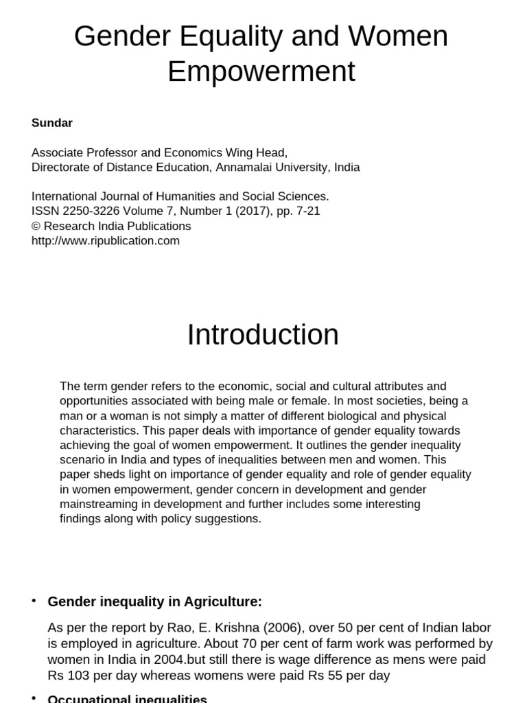 Gender Inequality and Women's Empowerment in India | PDF | Economic ...