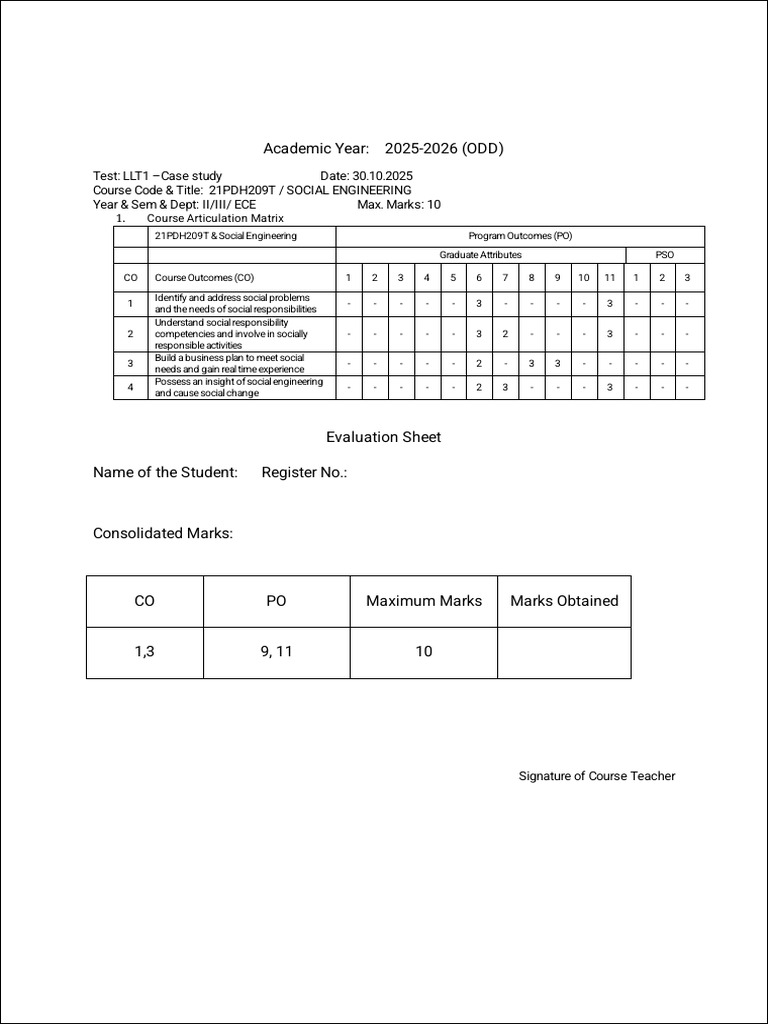 Case - Study (Last Page) - Evaluation Sheet | PDF
