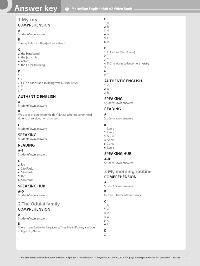 Macmillan A2 Video Book Answer Key | PDF