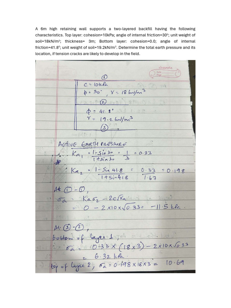 Earth Pressure Analysis for Retaining Wall | PDF