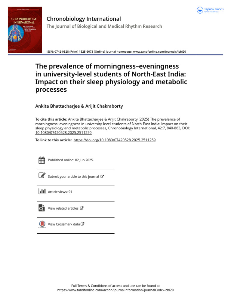 Paper 40 The Prevalence of Morningness Eveningness in University-Level ...